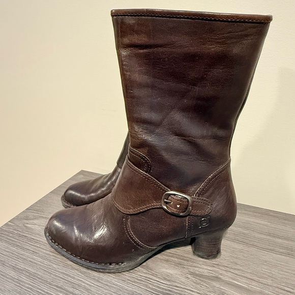 Born Dark Brown Leather Heeled Boots - Picture 3 of 6